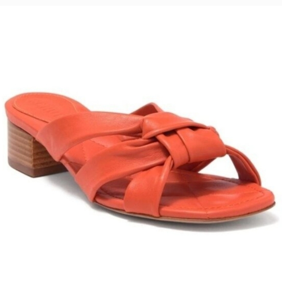 Schutz Pitanie knotted orange leather block heel sandals - Picture 1 of 11